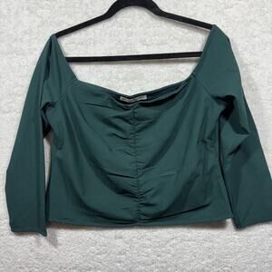 XL  Abercrombie & Fitch Emerald Green Teal Ruched Off Shoulder Top Long Sleeve